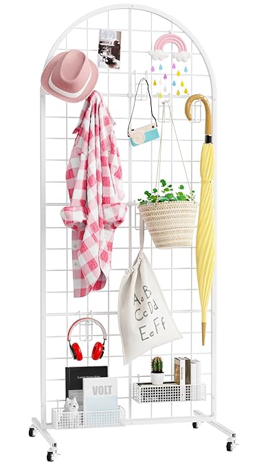 Asee'm Grid Wall Panels Display Stand 2' x 5.2' FT White Movable Wire Grid Wall