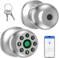 Fingerprint Door Knob, Smart Door Knob, Biometric Door Knob with Code, App Control, Auto Lock, Fingerprint Door Lock,Thumb Print Door Knobs for Bedroom, Office, Apartment，Silver