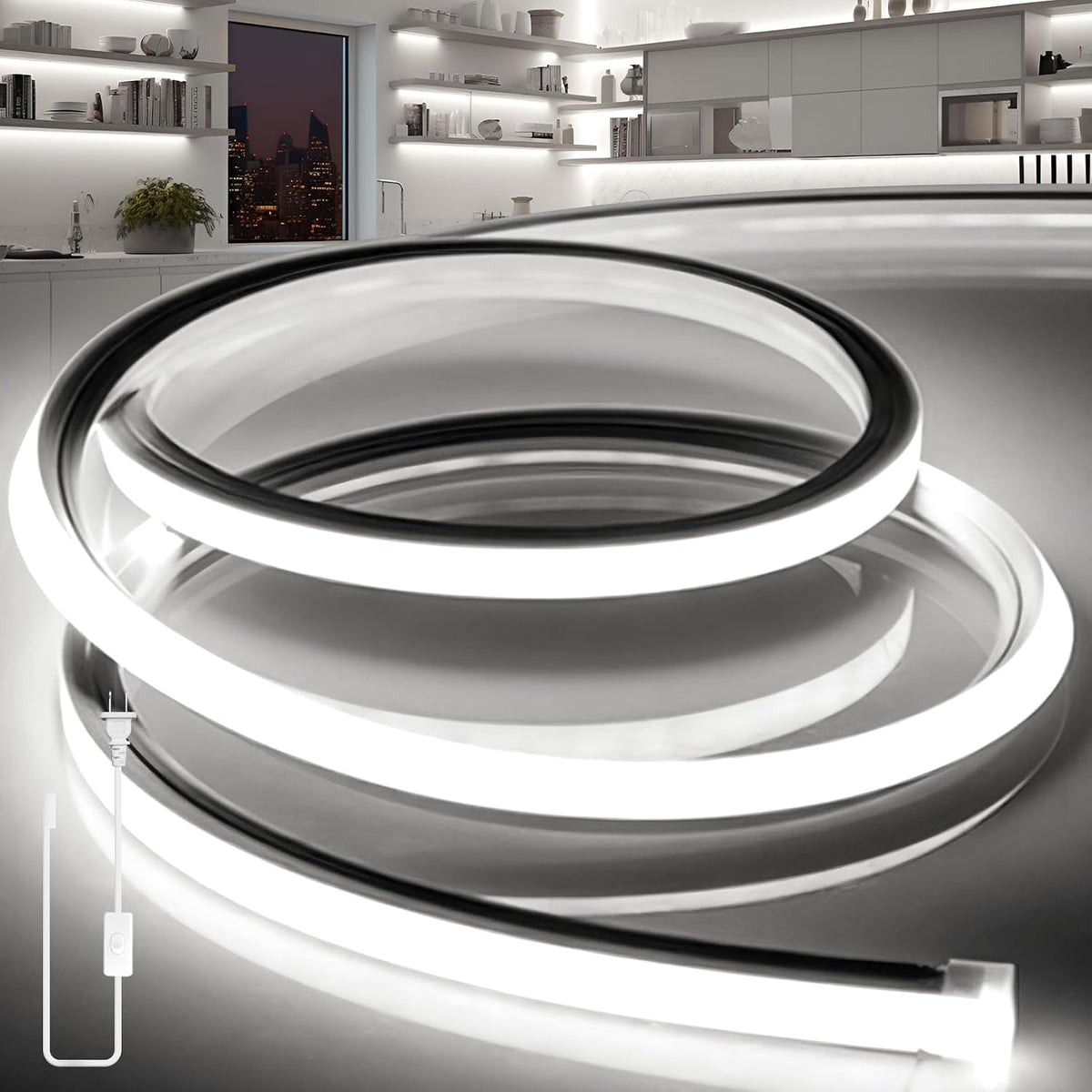 voewt led strip lights daylight white 6000k, 65.6ft, side view