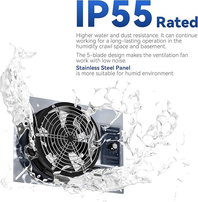Abestorm 540CFM Crawlspace Ventilation Fans IP-55 Grade Basements Vent Fan 8.7