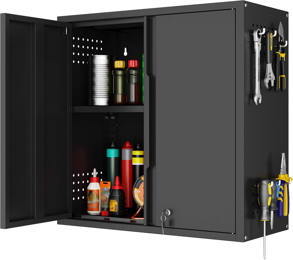 Garage Wall Cabinet with 2 Doors, Metal Wall Cabinet with Lock