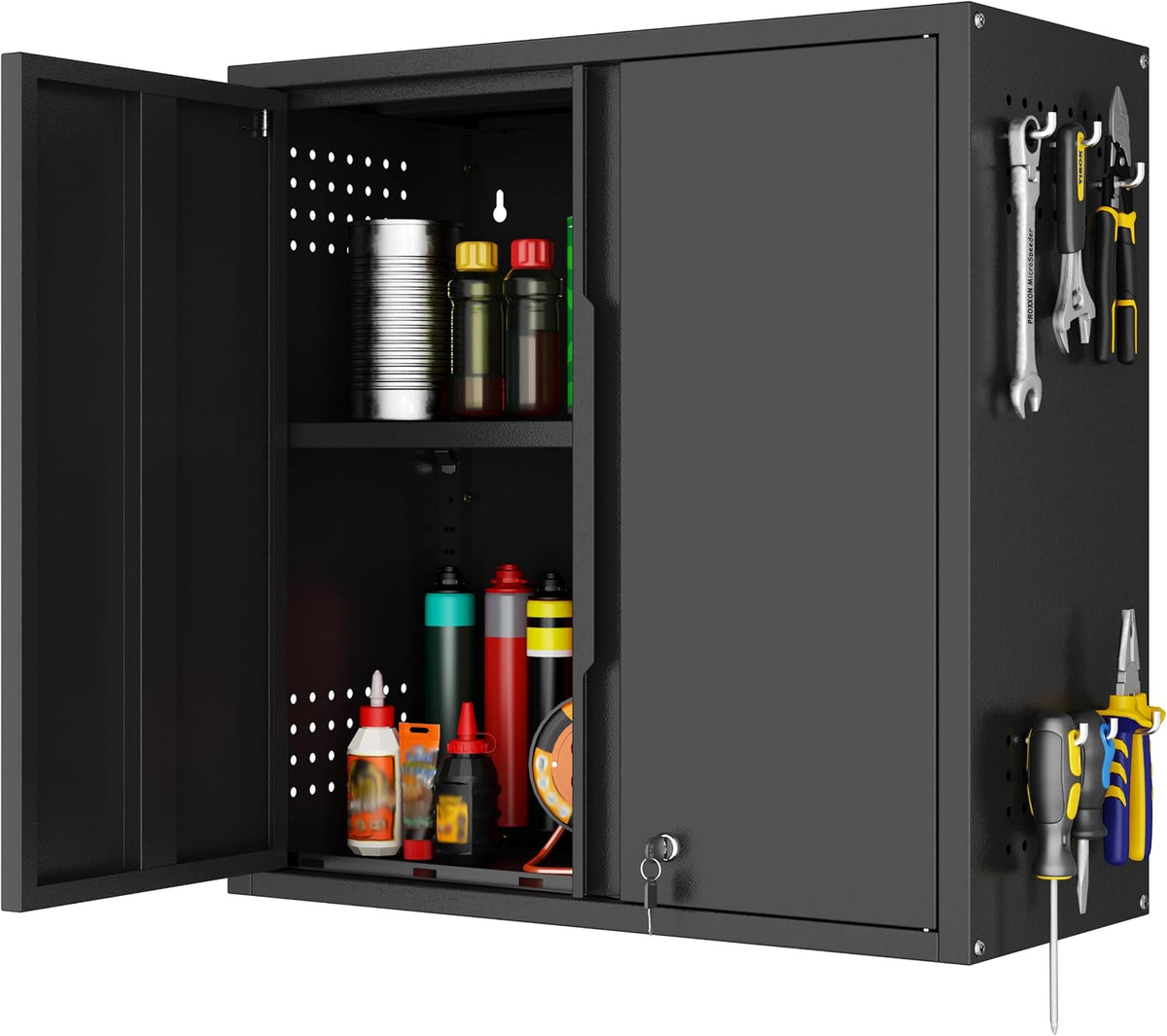 Garage Wall Cabinet with 2 Doors, Metal Wall Cabinet with Lock