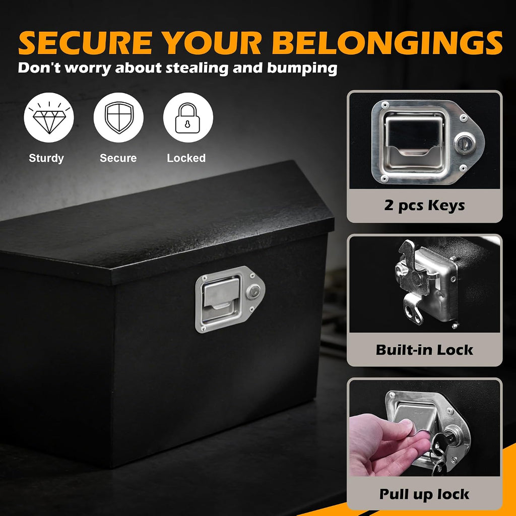 26" trailer tongue truck tool box, heavy-duty steel, close-up detail