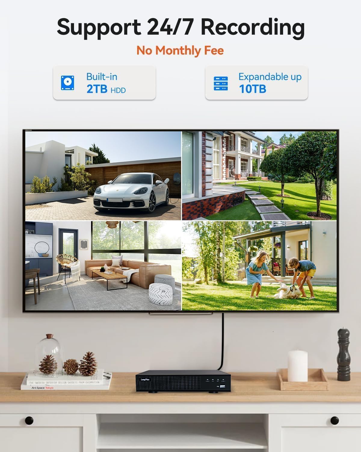 longplus 4k-uhd 8mp poe security camera, work with showing dimensions