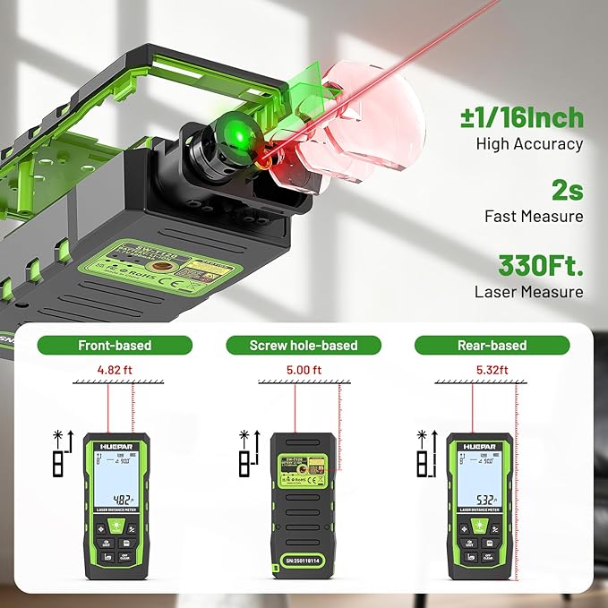 Laser Measure Device 3-in-1, Huepar 330ft Laser Measurement Tool & 33ft Cross