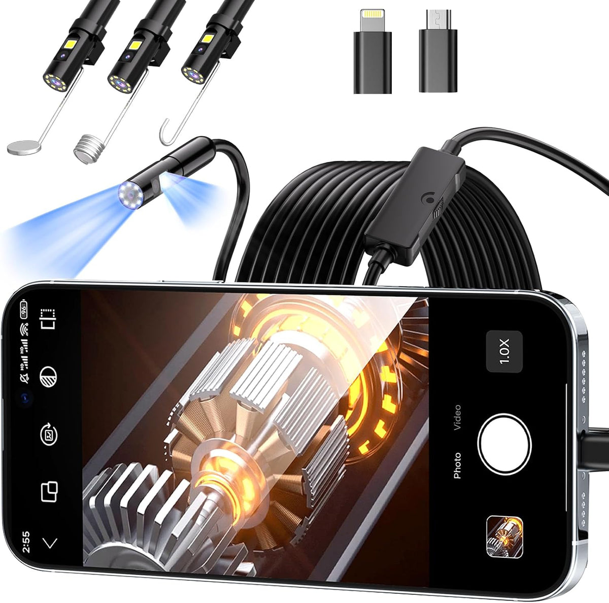 Daxiongmao Endoscope Camera with Light, 1920P HD Borescope
