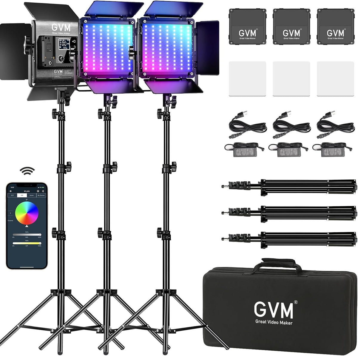 GVM RGB LED Video Lighting Kit, 800D Studio Video Lights (3 Packs)