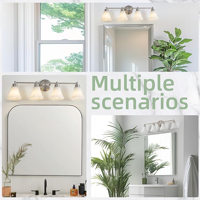 LOUSACE 4 Light Bathroom Vanity Light Brushed Nickel Bathroom Lighting Fixtures