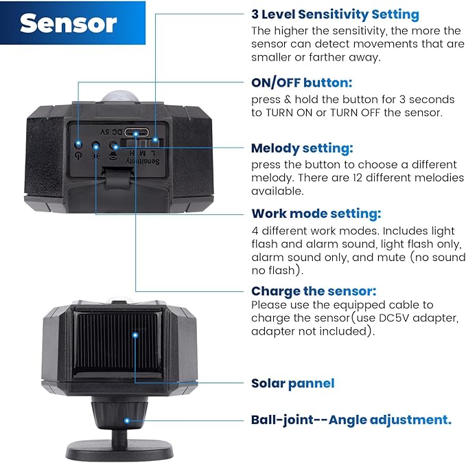Solar Wireless Driveway Alarm, Outdoor Motion Sensor Detector Alarms Driveway