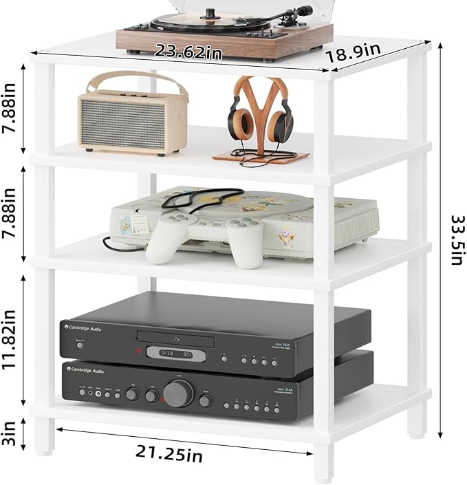 LELELINKY 4-Tier AV Media Player Stand, Stereo Stand, Modern Audio Shelf