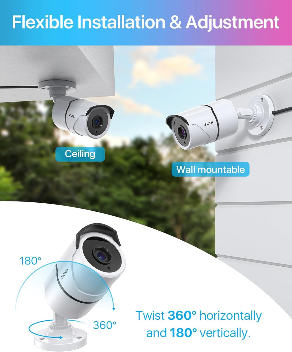 zosi 4 pack 2.0mp 1080p hd-tvi security cameras on a desk or shelf