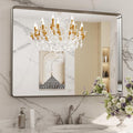 LOAAO 40X32 Inch Brushed Nickel Bathroom Mirror, Rounded Rectangle Silver Metal