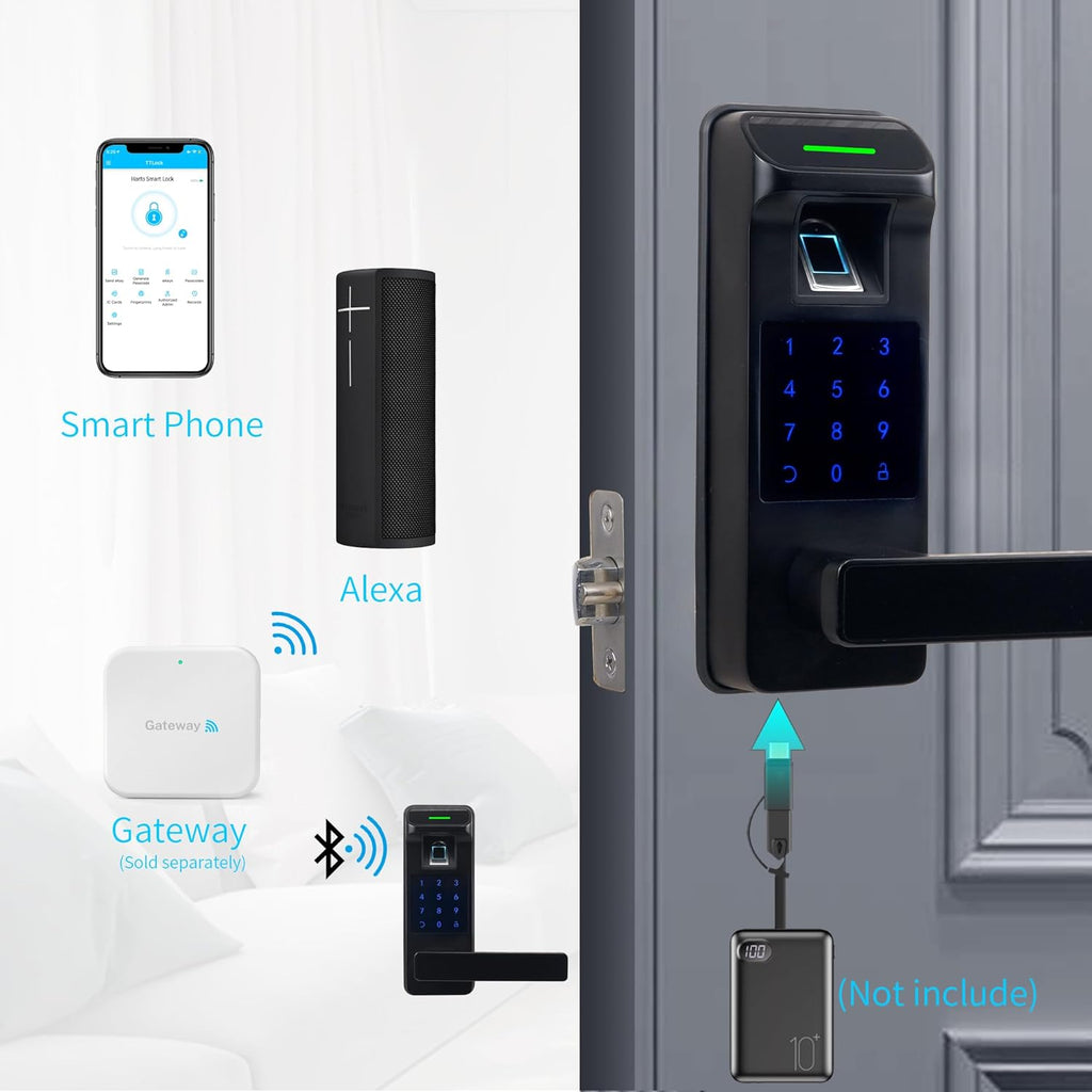fingerprint door lock, heavy duty full app control, side view