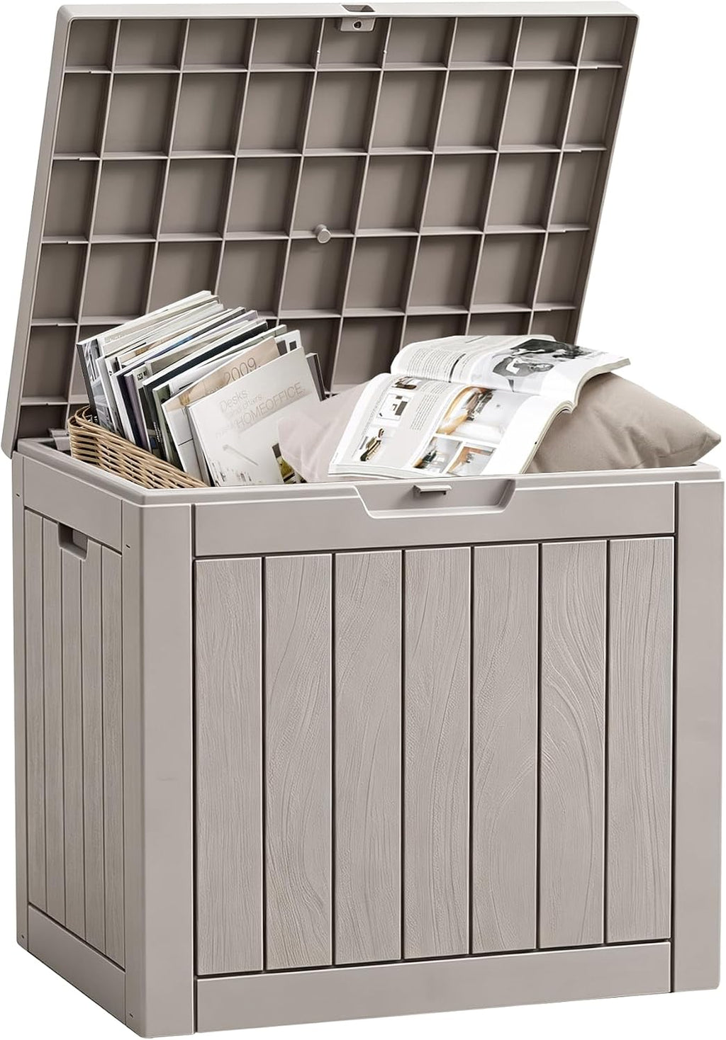 30 Gallon Outdoor Storage Box, Waterproof Resin Deck Box with Side Handles, Lockable Outdoor Bench for Indoor & Outdoor Use, Storage Bin for Patio Cushions, Garden Tools
