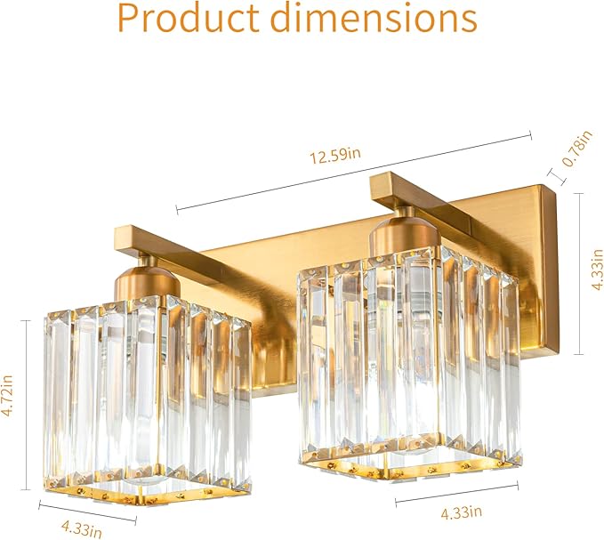 FDPBY Modern Bathroom Vanity Light 2-Lights Gold Crystal Bathroom Wall Light