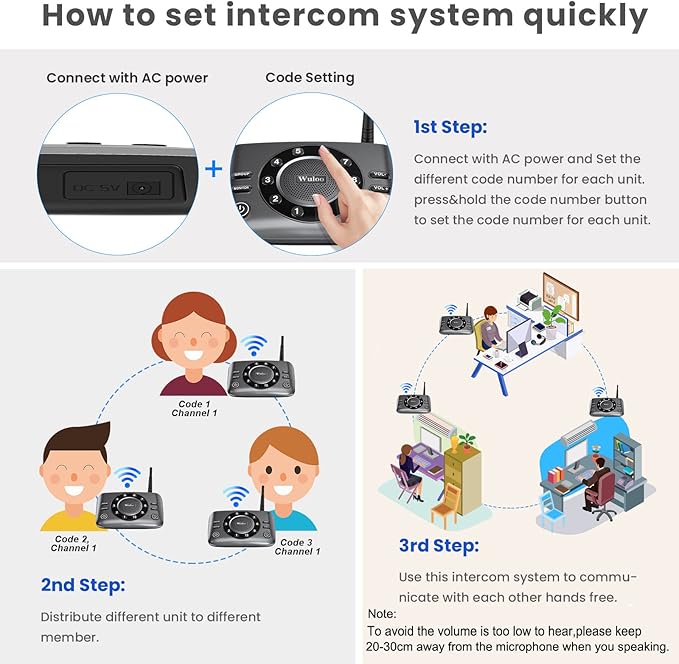 Hands-Free Intercoms Wireless for Home Business, Wuloo Upgrade Two Way Audio (Pack of 2)