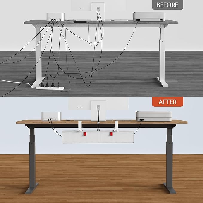 Univivi No Drill Under Desk Cable Management Tray, Clamp/Screw Mount Desk Cable