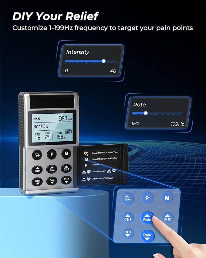 KingPavonini 4-IN-1 TENS Unit Muscle Stimulator, DIY & TENS & EMS & MASS