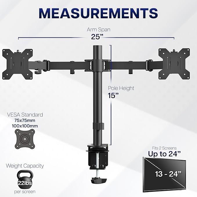 VIVO Dual Monitor Desk Mount, Heavy Duty Fully Adjustable Steel Stand, Holds 2
