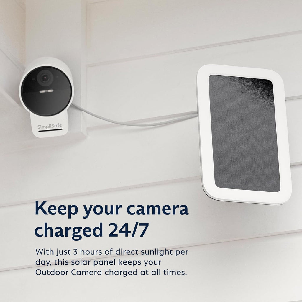 simplisafe solar panel for outdoor security camera,white shown in use