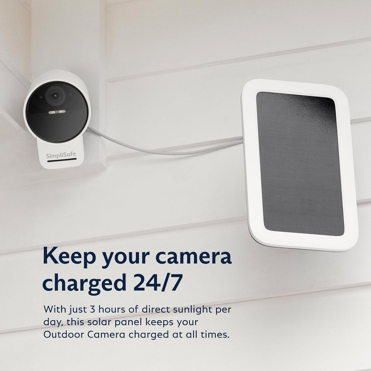 simplisafe solar panel for outdoor security camera,white shown in use