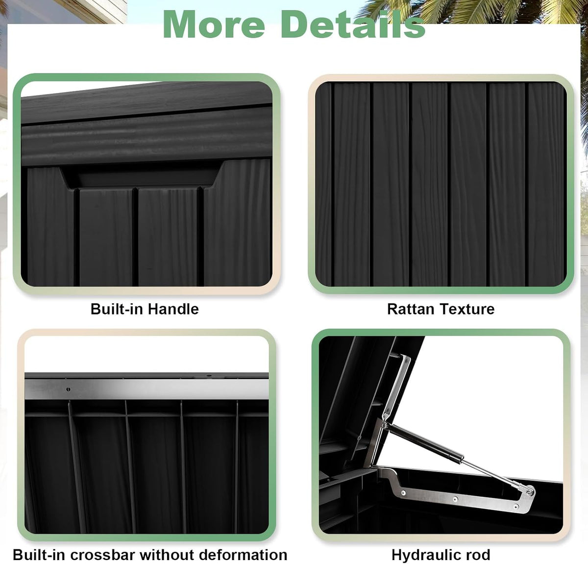 DRATO 80 Gallon Deck Box, Outdoor Storage Box for Patio Furniture, Patio Cushions, Gardening Tools, Pool Supplies 480lbs Weight Capacity, Waterproof Resin Storage Boxes (Black, 80 Gallon)
