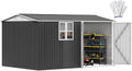 DWVO 12x8 FT Outdoor Storage Shed, Metal w/Lock & Window - Gray/White