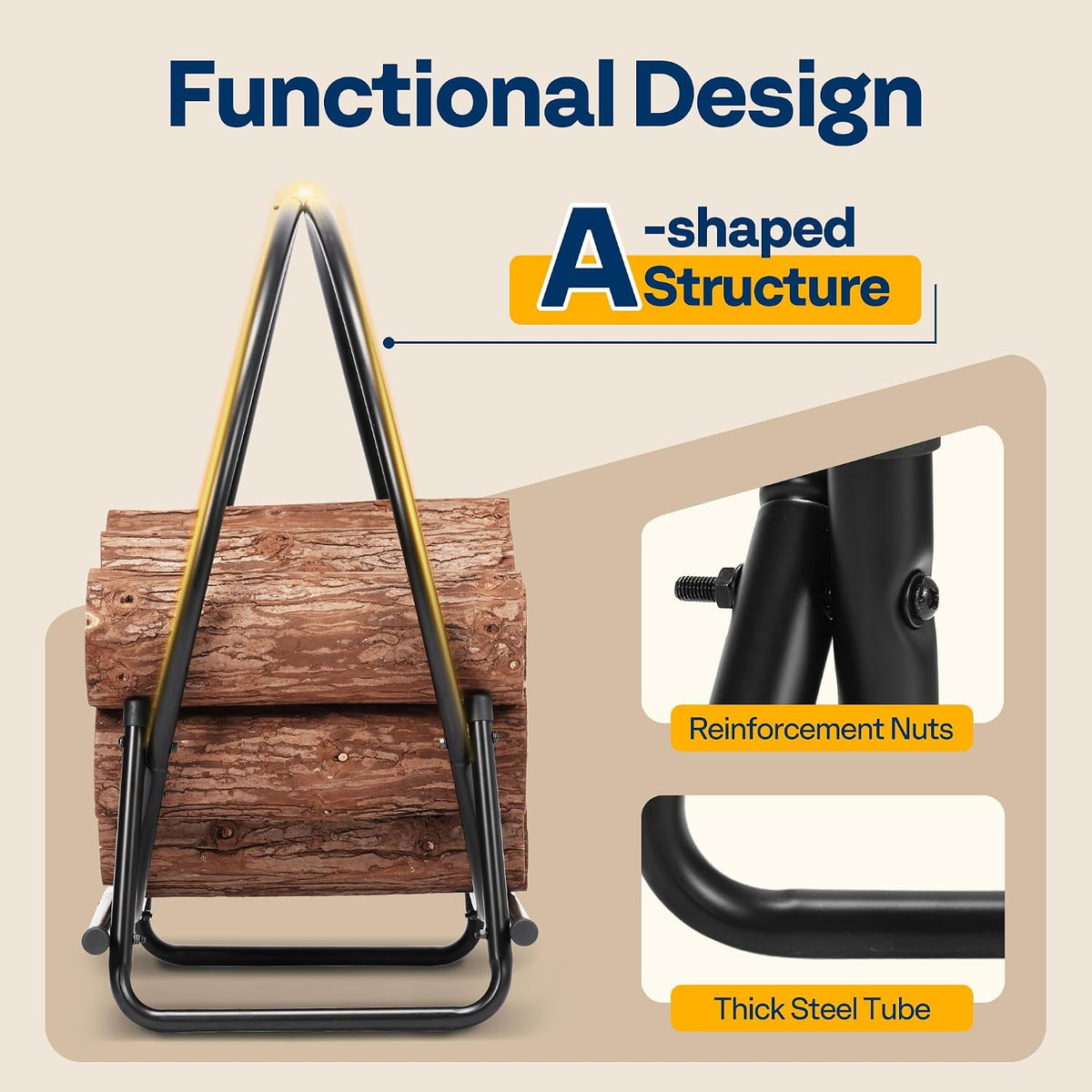 vivohome 48 inches firewood log rack hoop with showing dimensions