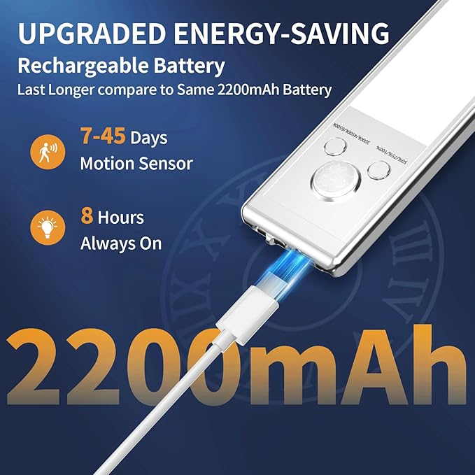 Under Cabinet Lights, 88 LED Operated Motion Sensor Light Indoor, 2200mAh USB (6-Pack)