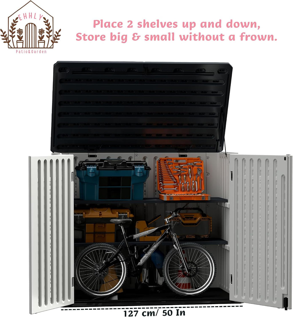 ehhly 35 cuft outdoor storage shed shelf(2 shelves, side view