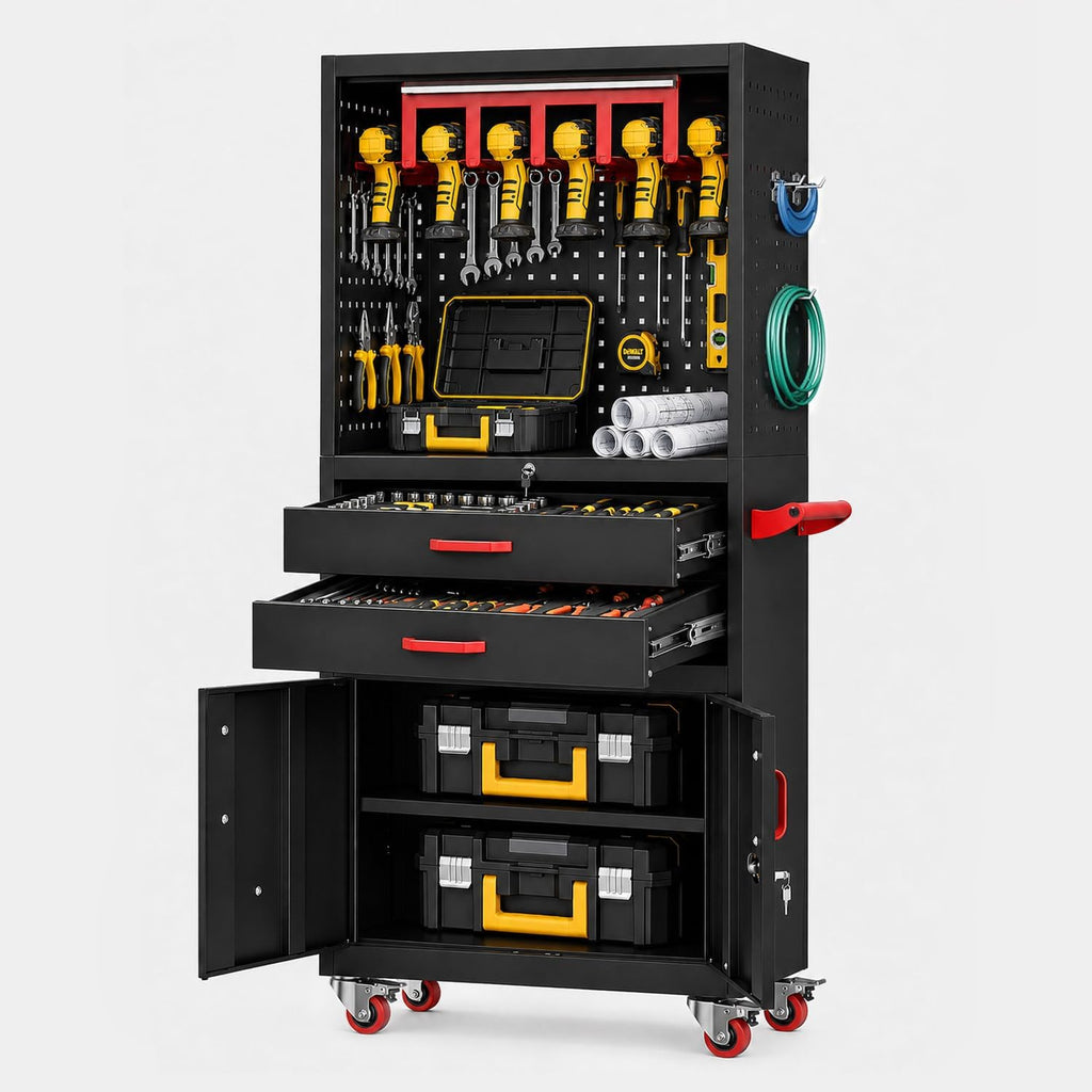 Mobile Tool Cart, Tool Chest with Locking Wheels, Charging Station