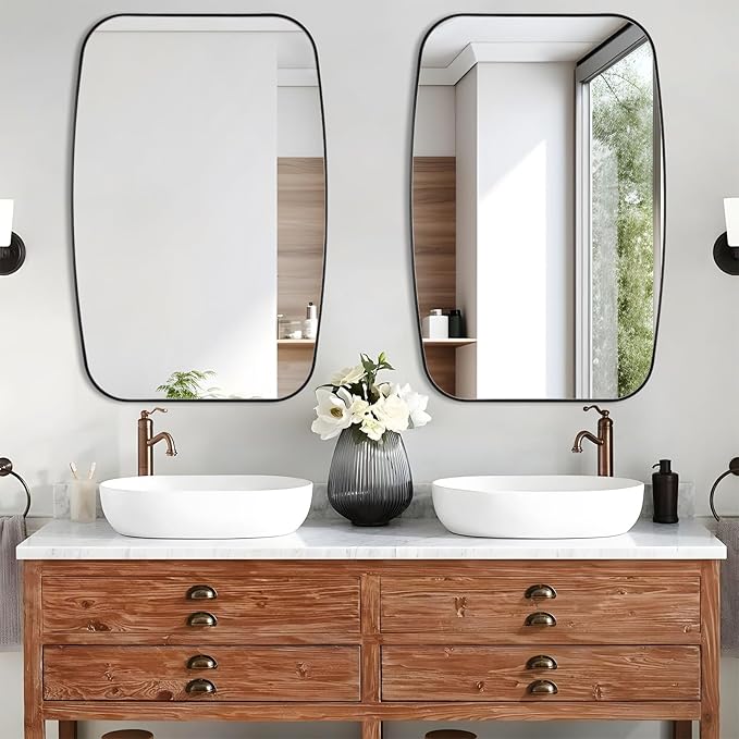 Black Oval Mirror, Oblong Bathrrom Mirror Modern Anti Rust