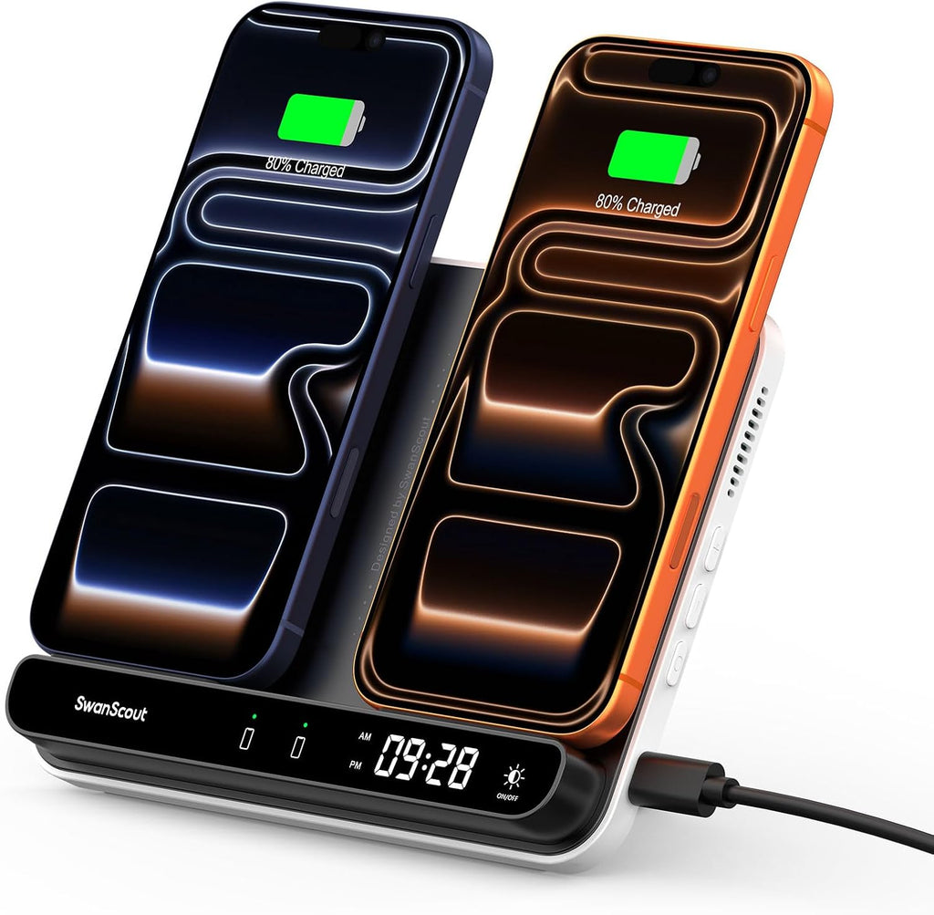 Dual Wireless Charger Stand, SwanScout 504, Foldable Wireless Charging Station