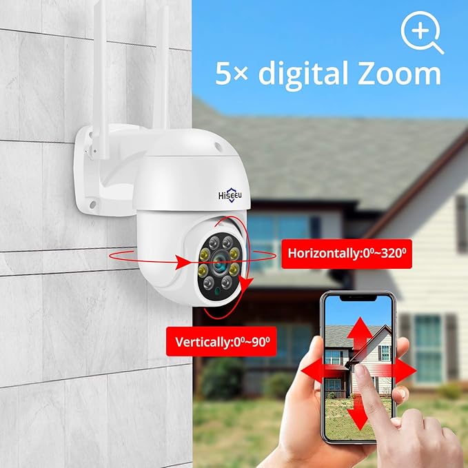 Hiseeu 5MP 360° Pan Tilt Camera WiFi Security Camera Outdoor Motion Tracking