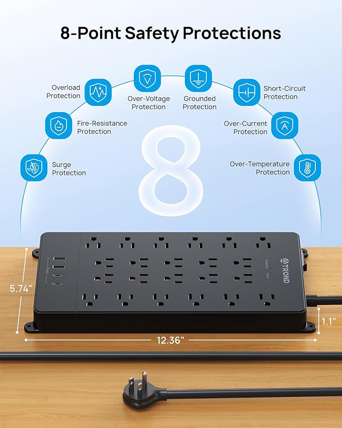 TROND Surge Protector Power Strip, 22 Widely Spaced Outlets