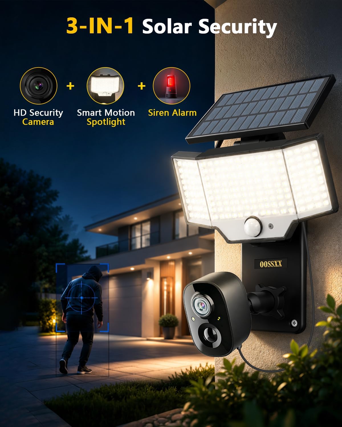 oossxx solar floodlight security camera outdoor wireless, 4mp, close-up detail