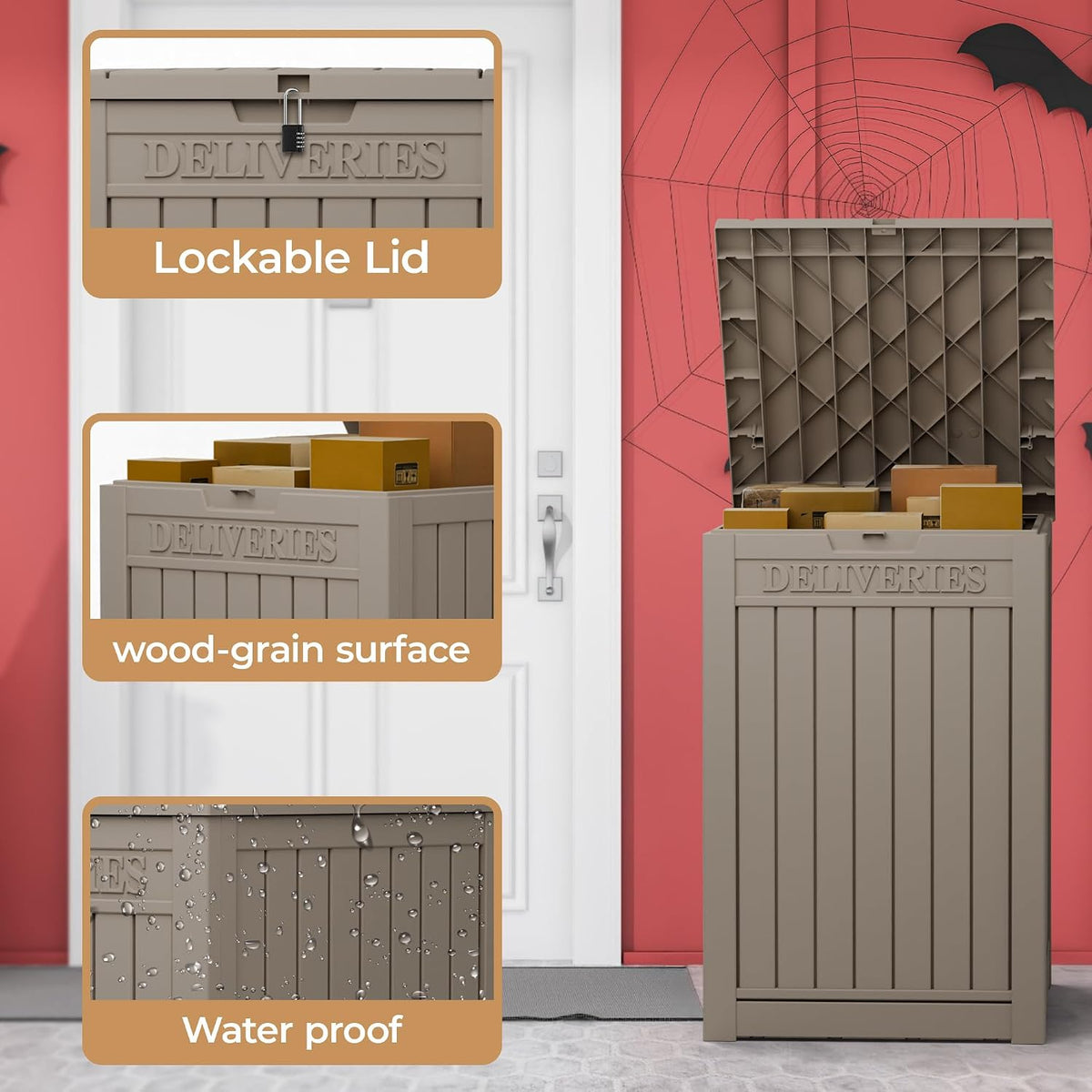 55 Gallon Package Delivery Box for Outside,Weather Resistant UV Protection Resin Outdoor Storage Parcel Box for Porches, Front Door, Balconies, Garages