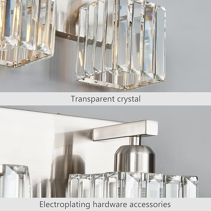 FDPBY Modern Vanity Light 6-Lights Brushed Nickel Vanity Light Crystal Bathroom