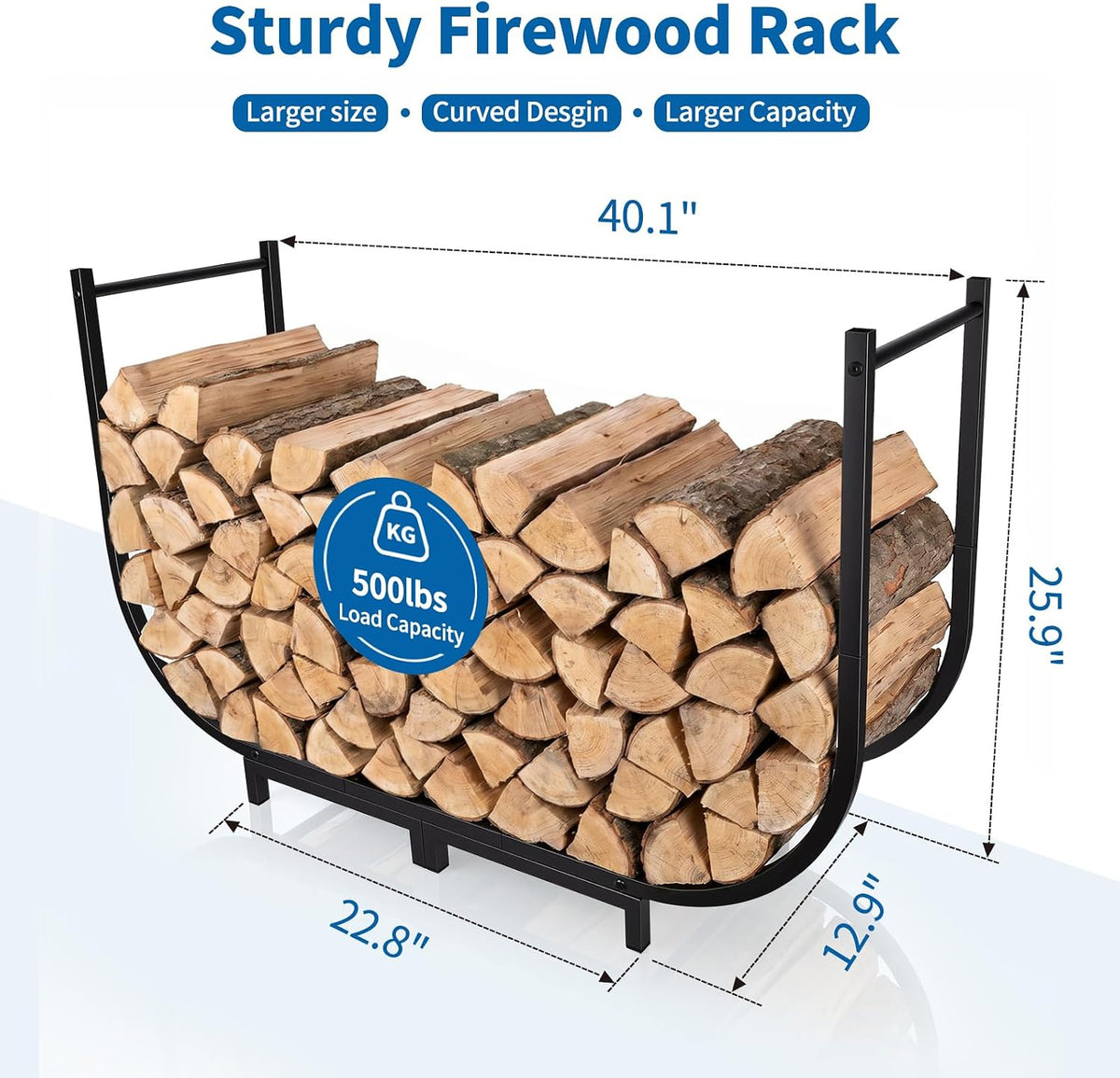 firewood rack outdoor w thicken cover, 40 inch, side view
