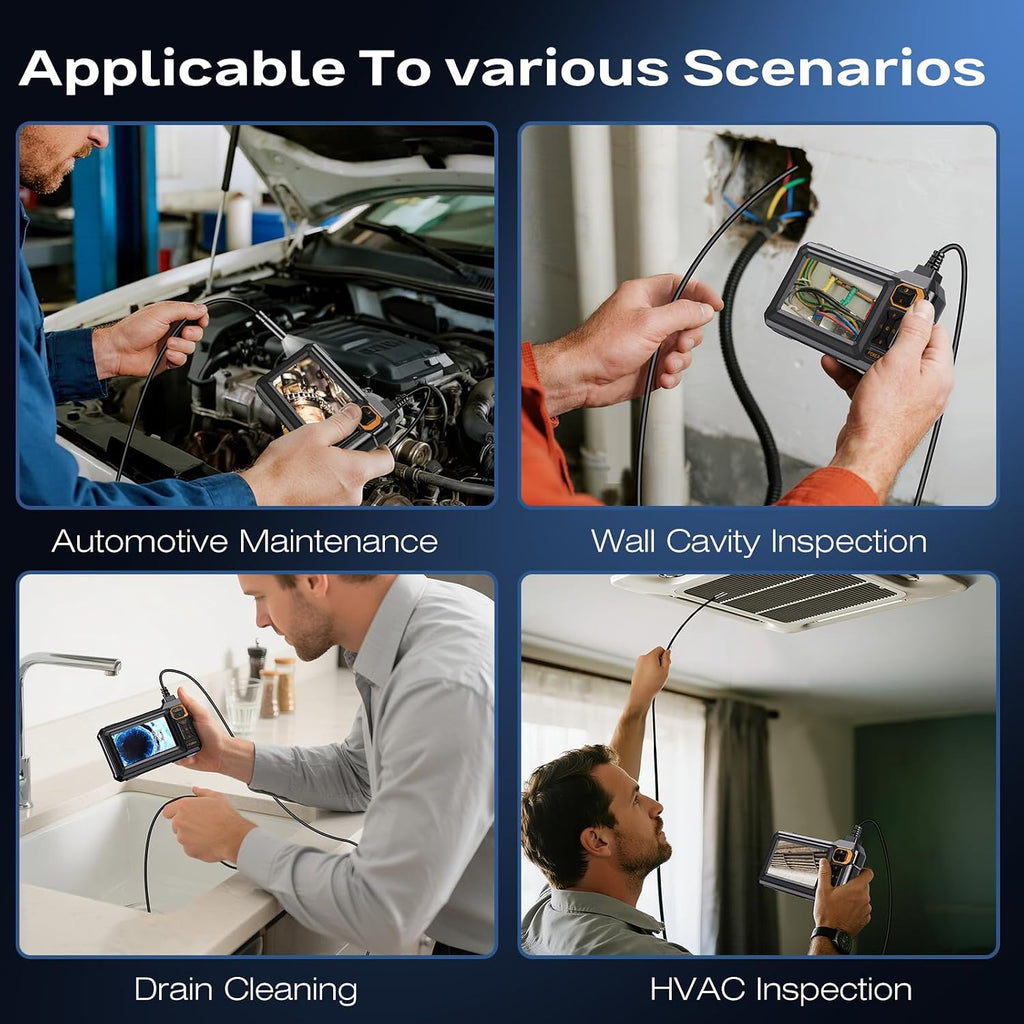 endoscope camera with light, 1920p hd borescope, 4.3", front angle view