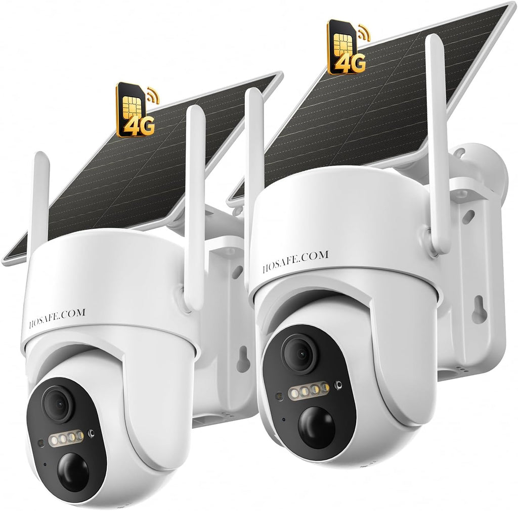 4G LTE Cellular Solar Security Camera Wireless Outdoor, 2 PCS 360°Live View