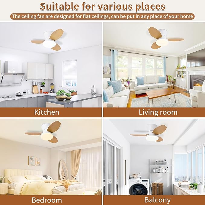 Glowall Small Ceiling Fan with Lights, 25 Inch Flush Mount with Remote Control