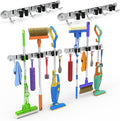 3-H Magnetic Broom Holder, 2 Pack, 3 Racks & 4 Hooks, Silver