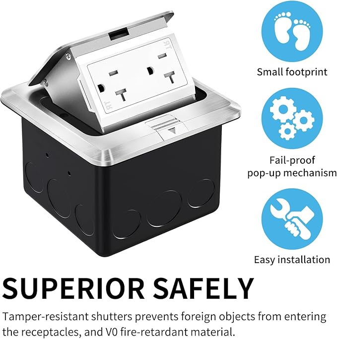 Vagueior Recessed Floor Electrical Outlet Kit, Waterproof Electrical Outlet