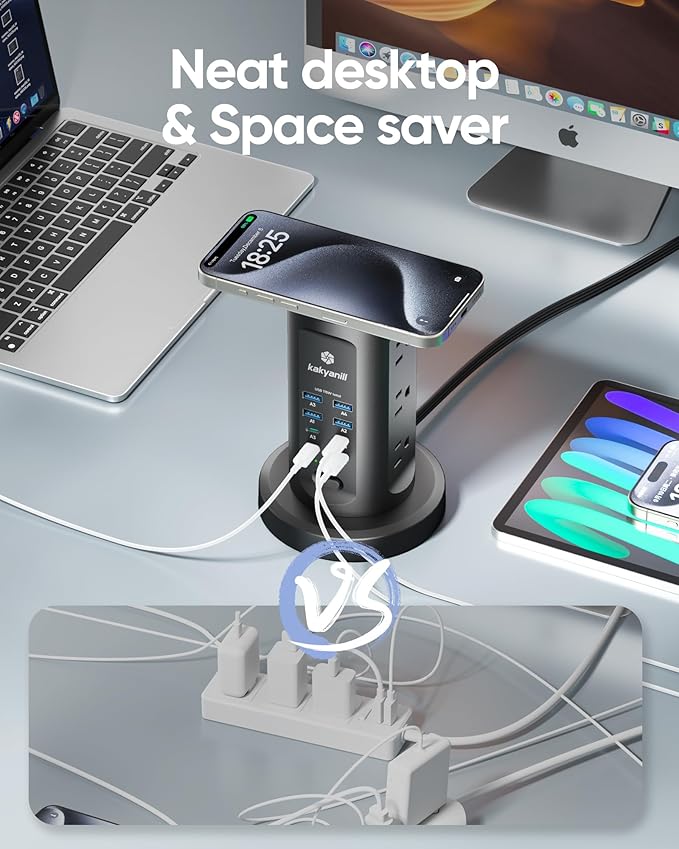 Kakyanill 115W USB Charging Station, Surge Protector Power Strip Tower
