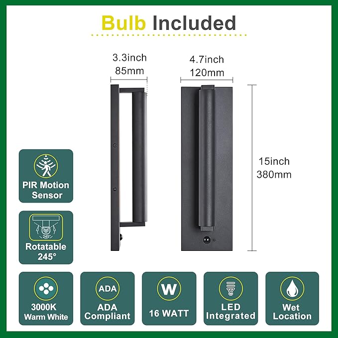 Tarentlight Modern PIR Motion Sensor Outdoor LED Wall Light,