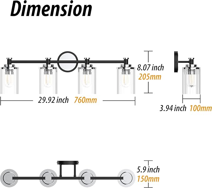 PHIXART Bathroom Lighting Fixtures Black and Chrome Bathroom Vanity Light