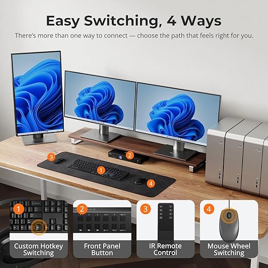 TESmart USB 3.0 KVM Switch 3 Monitors 4 Computers 4K@60Hz, HDMI+DP KVM Docking