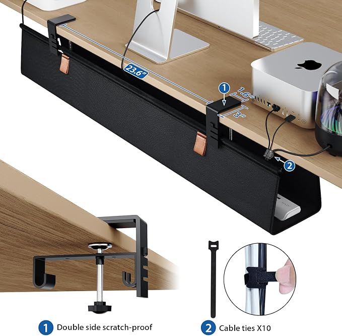 Zilink No Drill Under Desk Cable Management Tray 40" Cord Organizer