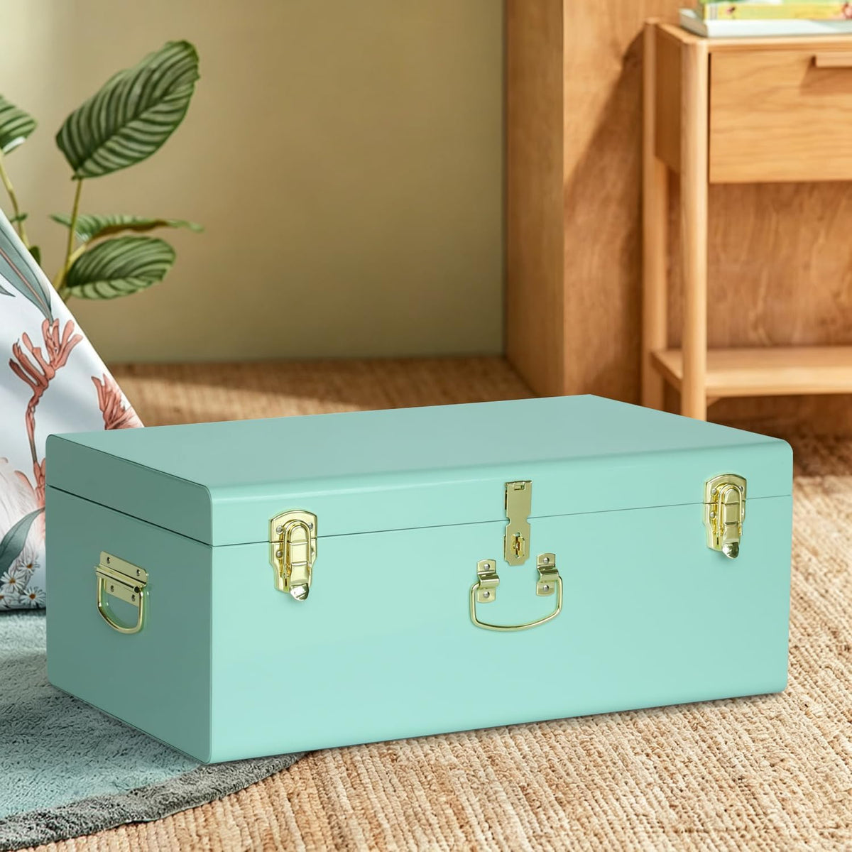 vixdonos large metal trunk decorative storage box college shown in use